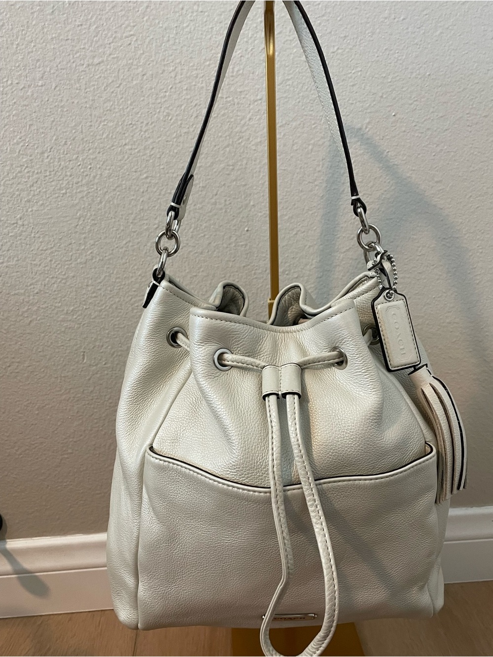 Coach Avery F27003 Pearl Leather Bucket Shoulder Bag
